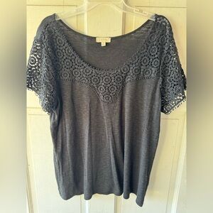Adiva Charcoal Lace Accent Blouse